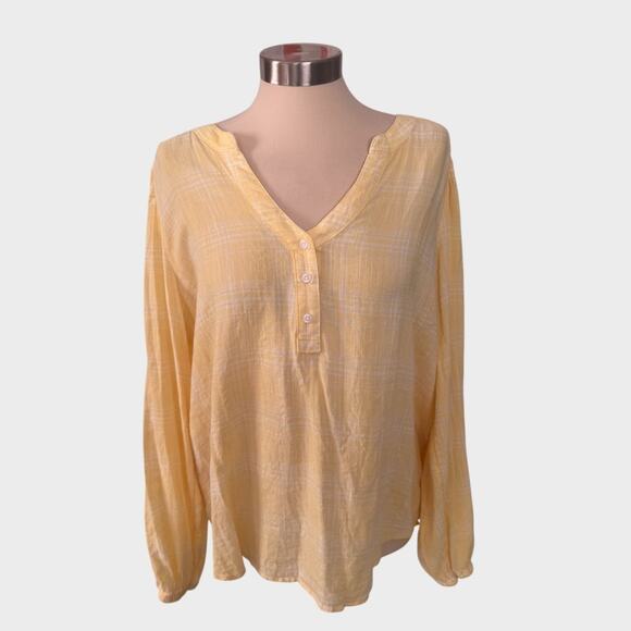 Falls Creek Womens XL Pale Yellow with White Cotton Viscose Top with Buttons - Picture 1 of 8